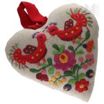 Hand-Embroidered Heart-Shaped Decoration in Folk Style