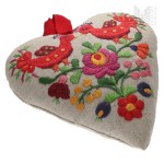 Hand-Embroidered Heart-Shaped Decoration in Folk Style