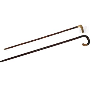 Two Wooden Walking Canes, Supportive, Hardwood and Bamboo, Antler Handles