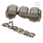 Two Bracelets - Bracelet with Shiny Gray Stones, Delicate Bracelet with a Leaf Motif