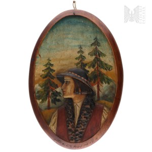 Souvenir from the Mountains - Wall Hanging with a Wooden Carving of a Highlander from Szczawnica