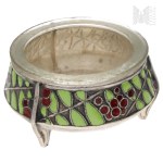 Russia Salt Shaker with an Enameled Metal Basket and Glass Insert by MET Plater