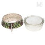 Russia Salt Shaker with an Enameled Metal Basket and Glass Insert by MET Plater