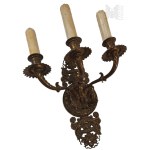 Metal Brass Decorative Three-Arm Wall Sconce Converted into an Electric Lamp, Wall Sconce