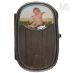 [935 SILVER] Germany/Austria (?) - Decorated Silver Cigarette Case, Enamel with a Little Angel