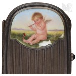 [935 SILVER] Germany/Austria (?) - Decorated Silver Cigarette Case, Enamel with a Little Angel