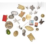 Large Set of Pins, Badges, and Buttons—Part of a Saber (?), ZML Kęty, LWP Button, American Button, Metal Stars for Epaulets, “Lilijka” Scout Button, Cub Scout Pin, TWWO, Artillery Corps Badge