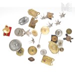 Large Set of Pins, Badges, and Buttons—Part of a Saber (?), ZML Kęty, LWP Button, American Button, Metal Stars for Epaulets, “Lilijka” Scout Button, Cub Scout Pin, TWWO, Artillery Corps Badge