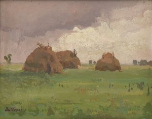 Iwan TRUSZ (1869-1940), Przed burzą - pejzaż ze snopkami