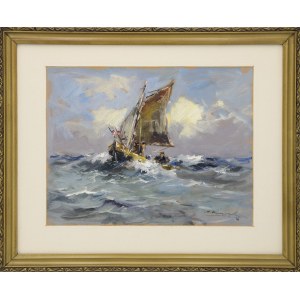 Eugeniusz DZIERŻENCKI (1905-1990), Un peschereccio in mare agitato
