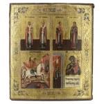 A four-panel icon depicting saints and the Virgin Mary