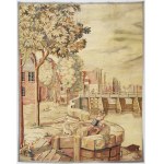 A tapestry depicting a genre scene—a stonemason at work