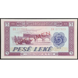 Albania, Socjalistyczna Republika Ludowa, 5 leków – egzemplarz kolekcjonerski z 1976 r.