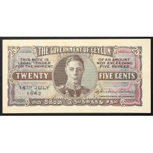 Ceylon, Kingdom, 25 Cents 14/07/1942