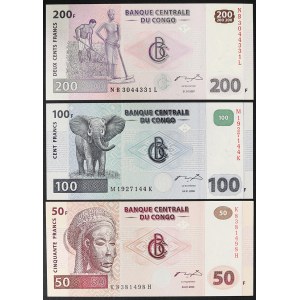 Congo, Democratic Republic, Lot 3 pcs. 200 - 100 - 50 Francs 2000-07