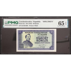 Czechoslovakia, 20 Korun Specimen n.d. (1945)