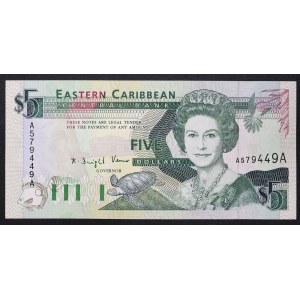 East Caribbean states, Antigua and Barbuda (A), 5 Dollars n.d. (1993)