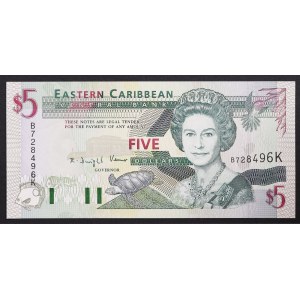 Państwa Wschodnich Karaibów, Saint Kitts (Saint Christopher) i Nevis (K), 5 dolarów, bez daty (1994)