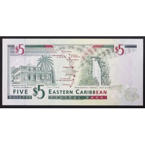Państwa Wschodnich Karaibów, Saint Kitts (Saint Christopher) i Nevis (K), 5 dolarów, bez daty (1994)