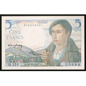France, Fourth Republic, 5 Francs 30/10/1947