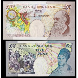 Great Britain, Kingdom, Lot 2 pcs. 10 - 5 Pounds 2000-02