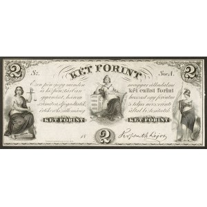 Hungary, Ministry of Finance - Government in Exile, Philapelphia, United States, 2 Gulden (Forint) 1852