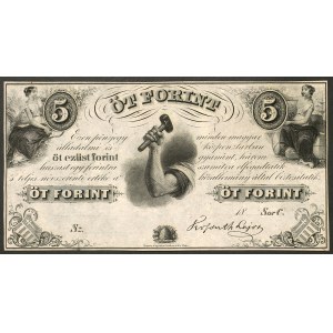 Hungary, Ministry of Finance - Government in Exile, Philapelphia, United States, 5 Gulden (Forint) 1852