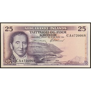 Iceland, Kingdom, Republic, 25 Kronur 1961