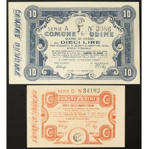 Italian States, Udine, Lot 2 pcs. Buoni Comunali 10 Lire - 50 Centesimi 12/03/1918