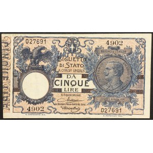 Italie, Royaume d'Italie, 5 lires, 19/09/1923