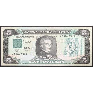 République du Libéria, 5 dollars, 1989