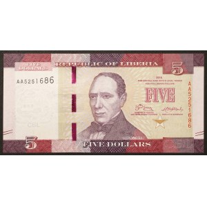 Liberia, Republic, 5 Dollars 2016