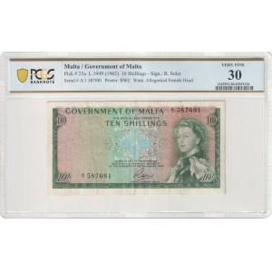 Malta, British administration, 10 Shillings 1949 (1963)