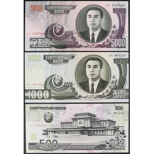 North Korea, Democratic People's Republic, Lot 3 pcs. 5.000 - 1.000 - 500 Won 2002-07