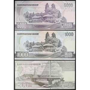 North Korea, Democratic People's Republic, Lot 3 pcs. 5.000 - 1.000 - 500 Won 2002-07