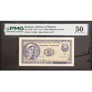 Romania, Republic, 5 Lei 1952