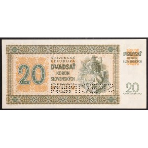 Slovakia, First Republic, 20 Korun Specimen 1942