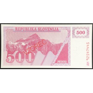 Slovenia, Republic, 500 Tolarjev Specimen n.d. (1990)
