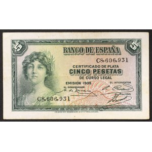 Spain, Republic, 5 Pesetas 1935 (1936)