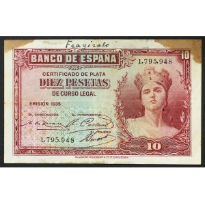 Spagna, Repubblica, 10 pesetas 1935 (1936)