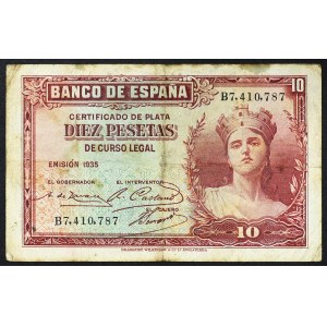 Spain, Republic, 10 Pesetas 1935 (1936)