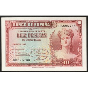Spain, Republic, 10 Pesetas 1935 (1936)