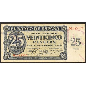Spain, Republic, 25 Pesetas 21/11/1936