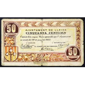 Spain, Republic, 50 Centims 30/06/1937