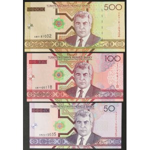 Repubblica del Turkmenistan, Lotto di 3 pezzi: 500, 100 e 50 manat, 2005