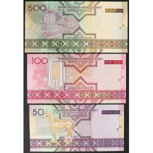 Repubblica del Turkmenistan, Lotto di 3 pezzi: 500, 100 e 50 manat, 2005