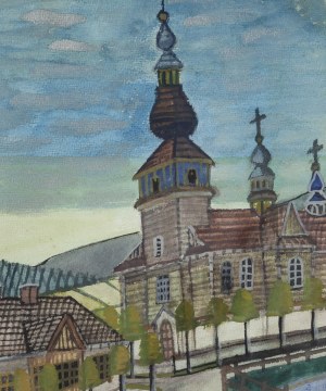 Nikifor Krynicki (1895 Krynica - 1968 Folusz), Widok na kościół, lata 60. XX w.