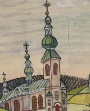 Nikifor Krynicki (1895 Krynica - 1968 Folusz), Widok na kościół, około lata 60. XX w.