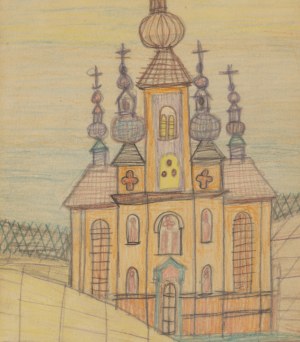 Nikifor Krynicki (1895 Krynica - 1968 Folusz), Widok na kościół, lata 60. XX w.