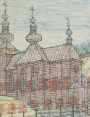 Nikifor Krynicki (1895 Krynica - 1968 Folusz), Widok na kościół, lata 60. XX w.